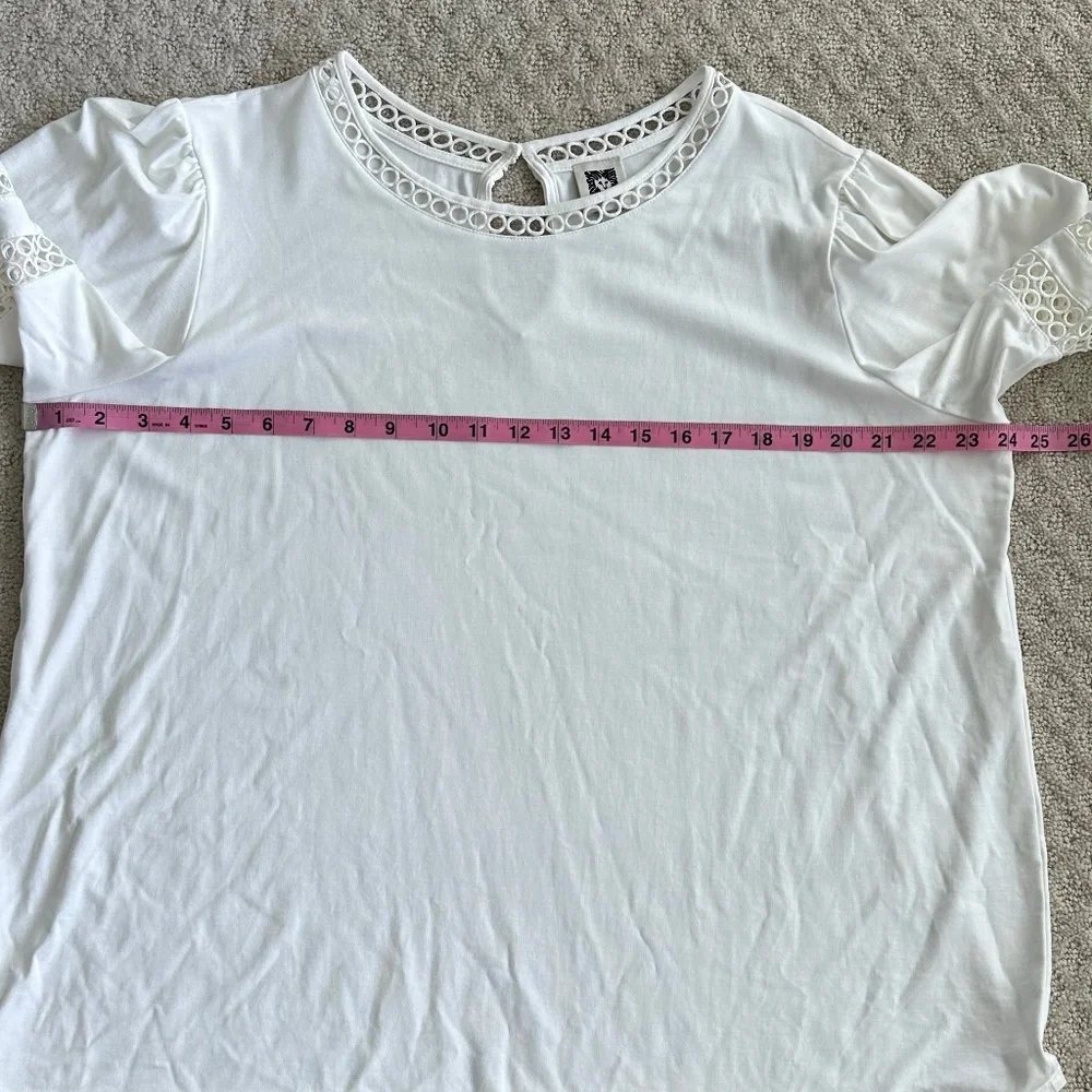 Anne Klein Harmony Knit Lace Trim Elbow Sleeve T-Shirt White Size 2X Casual - Picture 13 of 13
